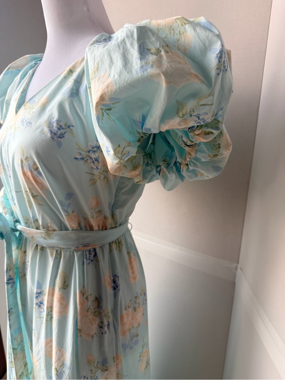 Love Shack Fancy Target collab Blue Floral Puff-Sleeve Maxi Dress - Picture 5 of 12